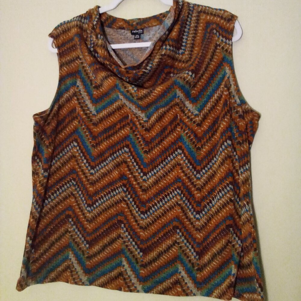 Rafaella Shirt Women 2X Sleeveless Pattern Brown Blue